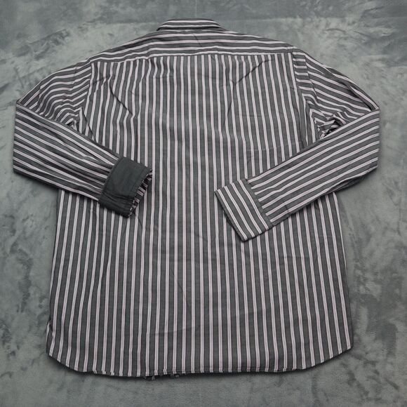Hugo Boss Shirt Mens XL Gray Purple Striped Flip Cuff Office Button Up Dress - Picture 15 of 16